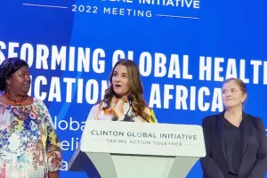 Melinda French Gates, co-chair of the Bill & Melinda Gates Foundation, announces a $50 million gift to the Paul E. Farmer Scholarship on Sept. 19 at the Clinton Global Initiative in New York,